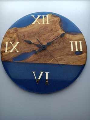 NEU edle handgefertigte Holz Epoxidharz Uhr Wanduhr BLUE für Büro Haus Wohnung Deko