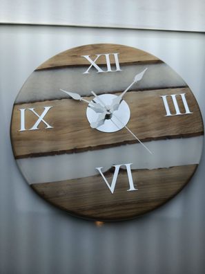 NEU edle handgefertigte Holz Epoxidharz Uhr Wanduhr SNOW für Büro Haus Wohnung Deko