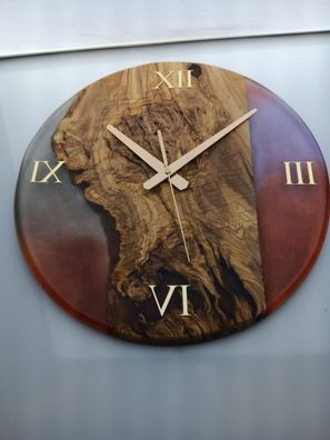 NEU edle handgefertigte Holz Epoxidharz Uhr Wanduhr BROWN für Büro Haus Wohnung Deko