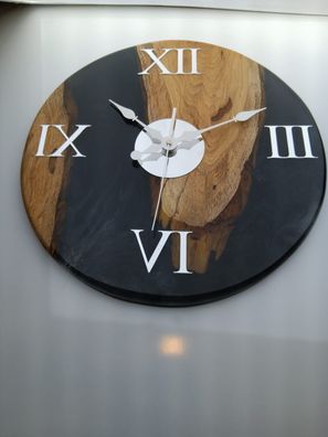 NEU edle handgefertigte Holz Epoxidharz Uhr Wanduhr DARK für Büro Haus Wohnung Deko