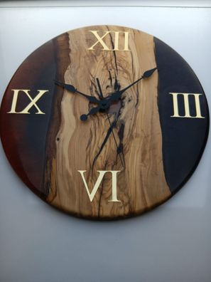 NEU edle handgefertigte Holz Epoxidharz BRAUN Uhr Wanduhr für Büro Haus Wohnung Deko