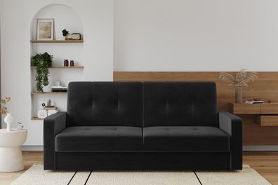 Sofa mit schlaffunktion und bettkasten KLARA Riviera Stoff Schwarz