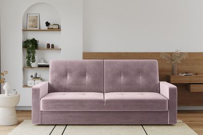 Sofa mit schlaffunktion und bettkasten KLARA Riviera Stoff Rosa