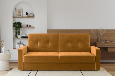 Sofa mit schlaffunktion und bettkasten KLARA Riviera Stoff Orange