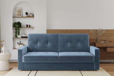 Sofa mit schlaffunktion und bettkasten KLARA Riviera Stoff Blau