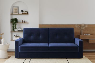 Sofa mit schlaffunktion und bettkasten KLARA Riviera Stoff Dunkelblau