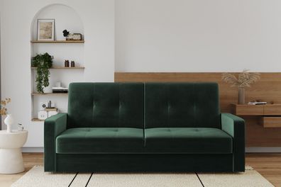 Sofa mit schlaffunktion und bettkasten KLARA Riviera Stoff Dunkelgrün