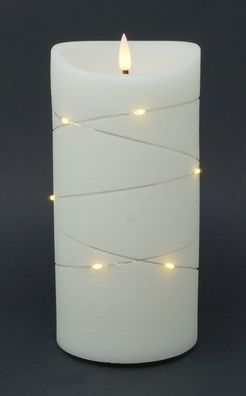 LED echtwachs Kerze CORO creme Ø 10 cm Höhe 20 cm mit 6 Stunden Timer