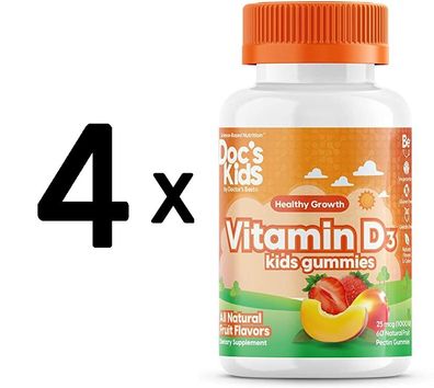 4 x Vitamin D3 Kid's Gummies, Fruit Flavours - 60 gummies