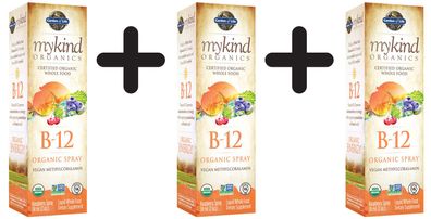 3 x Mykind Organics B-12 Organic Spray, Raspberry - 58 ml.