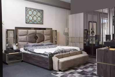 Schlafzimmer Luxus Garnitur Doppelbett 2x Nachttische Kleiderschrank Einrichtung