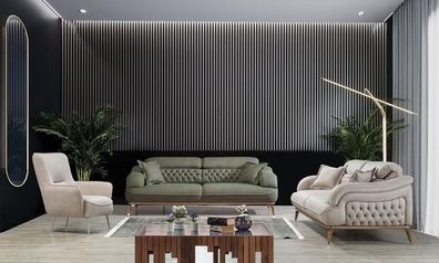 Modern Wohnzimmer Komplett 2x Dreisitzer Sofa Designer Sessel Einrichtung