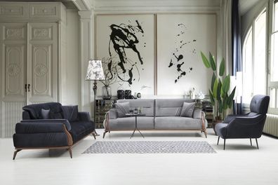 Designer Polstersofas Wohnzimmer Set 2x Dreisitzer Sofas Luxus Sessel