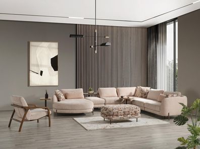 Modern Wohnzimmer Sofa Garnitur Ecksofa 2x Beistelltisch Möbel Sessel Neu