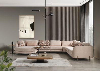 Wohnzimmer Set Ecksofa U-Form Möbel 2x Beistelltisch Holz Modern Couchtisch
