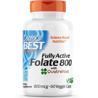 Doctor's Best, Fully Active Folate with Quatrefolic, 800mcg, 60 veganen Kapseln