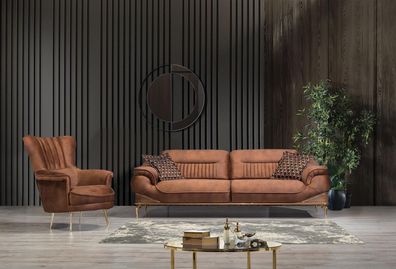 Modern Sofagarnitur Sofa Couch Dreisitzer Luxus Sessel Einrichtung Wohnzimmer