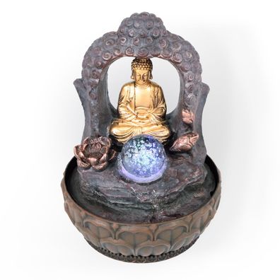Zimmerbrunnen mit LED-Beleuchtung, Dekobrunnen “Buddha mit Lotusblüte” für die Wohnun