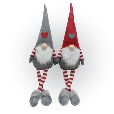 Wichtel 2er Set, Weihnachtswichtel als Kantenhocker, Gnome mit Herzchen-Mütze