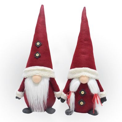 2er Set Wichtel 50 cm hoch, Weihnachtswichtel Duo in weihnachtlichem Rot