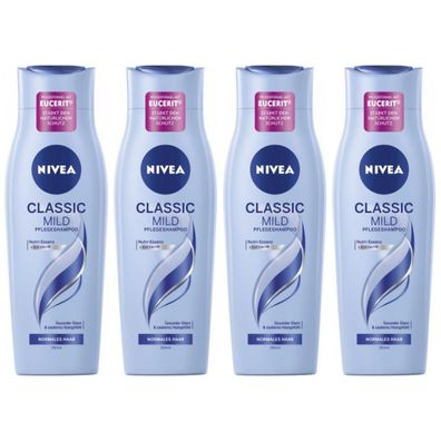 17,39EUR/1l 4 x Nivea Shampoo Classic Mild Haarshampoo Pflegeshampoo 250ml
