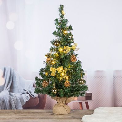 Weihnachtsbaum mit Beleuchtung, Timer und Dekoration, 75 cm hoch gold