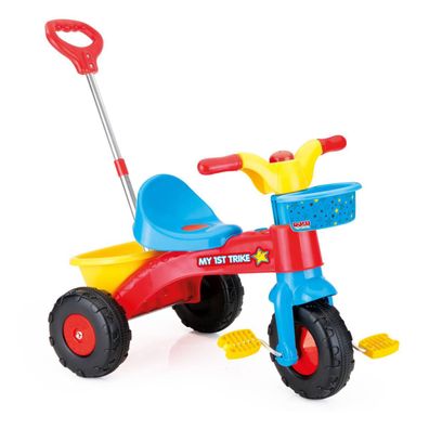 Farbenfrohes Dreirad mit Hupe, Trike für Kinder ab 2 Jahren mit Schiebestange