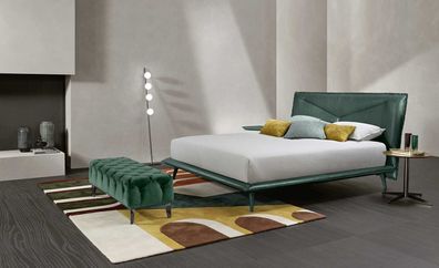 Doppel Bettrahmen Luxus Schlafzimmer Bett Doppelbett Holz Grün Leder Betten Neu