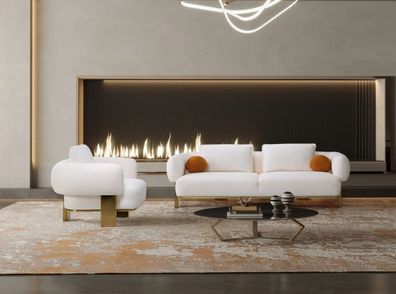 Sofagarnitur Komplette Couchgarnitur Weiß Sitzer Polstersofa Stoffsofa