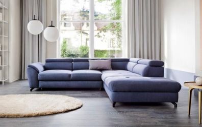 Design Sofa Eckgarnitur Ecksofa L Form Stoffsofa Couch Blau Polster