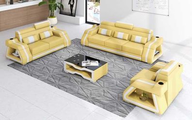Ledersofas Komplette Couchgarnitur Sofagarnitur Sofa 3tlg Beige