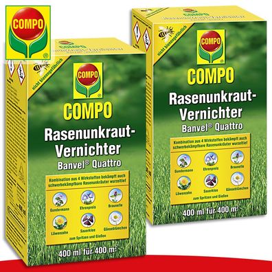 COMPO 2 x 400 ml Rasenunkraut-Vernichter Banvel® Quattro Gundermann Löwenzahn