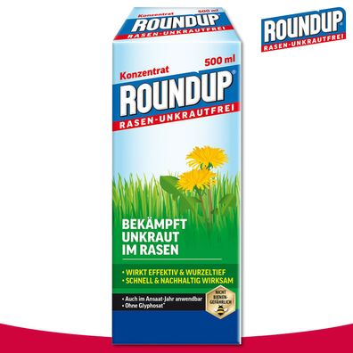 Roundup Rasen-Unkrautfrei 500 ml Konzentrat Wegerich Brennnessel Weißklee Garten