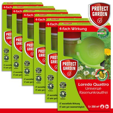 Protect Garden 6 x 250ml Loredo Quattro Universal-Rasenunkrautfrei Weißklee