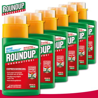 Roundup Unkrautfrei 6 x 250 ml Express Konzentrat Brennnessel Vogelmiere