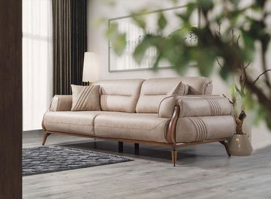 Beige Sofa Dreisitzer Luxus Designer Wohnzimmer Polstersofas Luxus Möbel