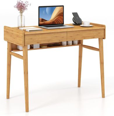 Computertisch mit Schubladen, Schreibtisch mit offenem Regal & Kabelführungsschlitz
