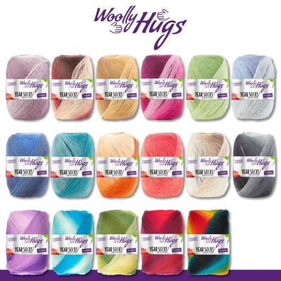 Woolly Hugs 3 x 100 g Year Socks Sockenwolle Sockengarn Farbverlauf 17 Farben