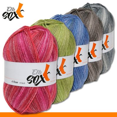 ggh 100 g ElbSox 4 flow Color 4-fädig Wolle Garn Socken Strümpfe Stricken