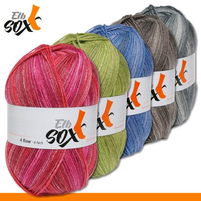 ggh 2 x 100 g ElbSox 4 flow Color 4-fädig Wolle Garn Socken Strümpfe Stricken