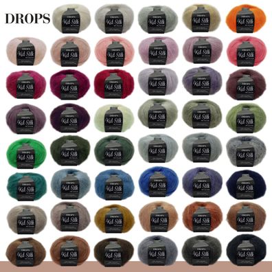 Drops 5 x 25 g Kid-Silk Mohair & Seide Lacegarn Beilaufgarn Flauschig 47 Farben
