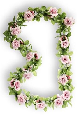 Rosengirlande rosa mit grünen Ästchen und Schleierkraut Rosen Blumen Girlande