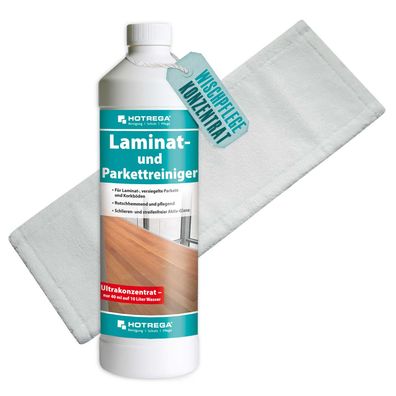 Hotrega Laminat und Parkett Pflege Reiniger 1L Konzentrat inkl Microfasermopp