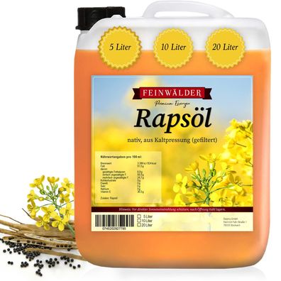 Feinwälder® Premium Rapsöl Nativ kaltgepresst Gentechnikfreier Speiseöl Kanister