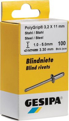 Blindniet PolyGrip® Nietschaft dxl 4,0x13,0mm Stahl/ Stahl 50 St. GESIPA