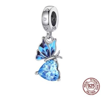 Charms Anhänger kompatibel für Pandora 925 Sterling Silber Schmetterling mit Herz