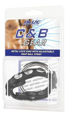 BLUE LINE C&amp; B GEAR Metal Cock Ring With Adjust. Snap Ball Strap