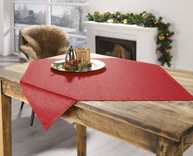 Tischdecke Weihnachten UNI 140/ 220 cm rot-silber