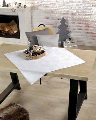 Weihnachten Tischläufer Snow 40/150 cm weiß-silber