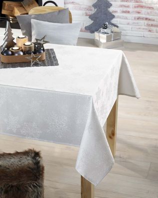 Weihnachten Tischdecke Snow 130/160 cm weiß-silber